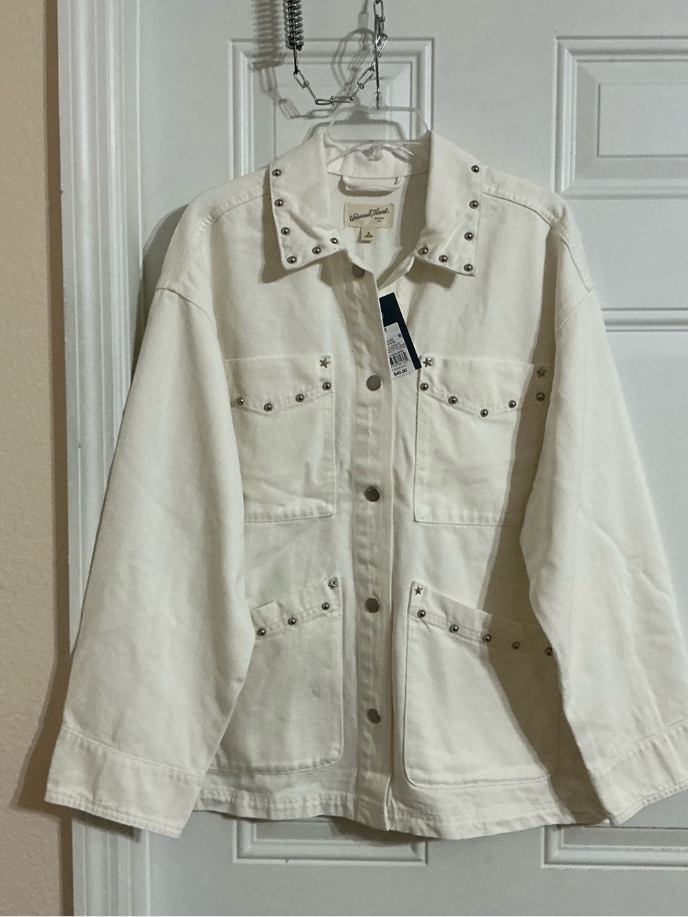 Universal Thread Cream Studded Denim Jacket Size M